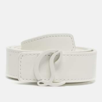 Pre Owned Christian Louboutin CL Logo 85CM Slim Belt White Leather