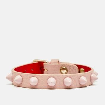 Pre Owned Christian louboutin Loubilink Lacquered Metal Leather Gold Tone Bracelet