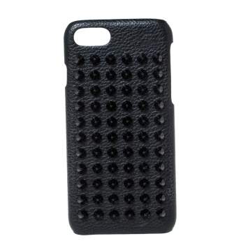 Pre Owned Christian Louboutin Black Leather Spiked iPhone 8 Case