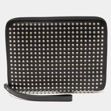 Pre Owned Christian Louboutin Black Leather Studded iPad Case