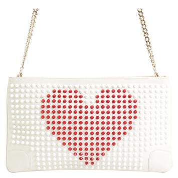 Pre Owned Christian Louboutin White Leather Loubiposh Studded Clutch
