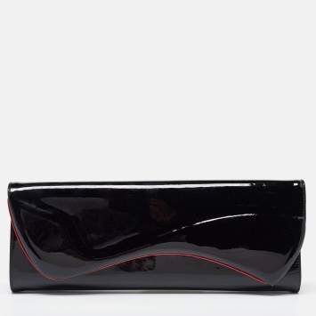 Pre Owned Christian Louboutin Black Patent Leather Pigalle Spikes Flap Clutch