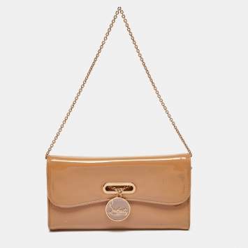 Pre Owned Christian Louboutin Beige Patent Leather Riviera Chain Clutch