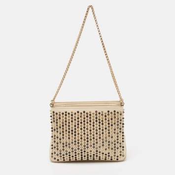 Pre Owned Christian Louboutin Beige Leather Large Triloubi Spiked Shoulder Bag
