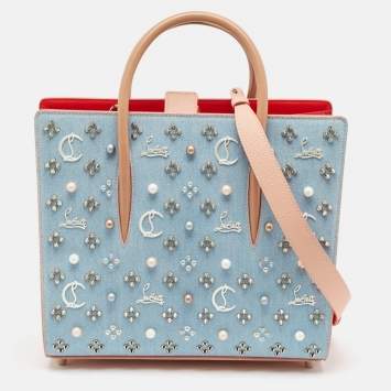 Pre Owned Christian Louboutin Multicolor Denim and Leather Mix Pearls Paloma Tote