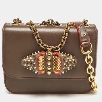 Pre Owned Christian Louboutin Brown Leather Spikes Sweet Charity Shoulder Bag