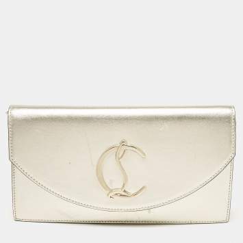 Pre Owned Christian Louboutin Gold Leather Loubi54 Clutch Bag