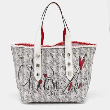 Pre Owned Christian Louboutin White Toile Monogram Coated Canvas and Leather Cabata Tote