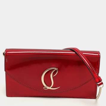 Pre Owned Christian Louboutin Red Patent Leather Loubi54 Clutch