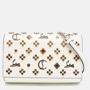 Christian Louboutin White Leather Paloma Studded Chain Clutch