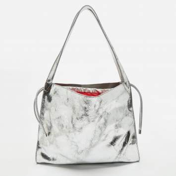 Christian Louboutin Silver Crackled Patent Leather Le 54 Tote