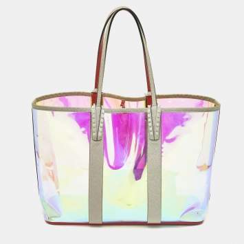 Pre Owned Christian Louboutin Grey Holographic PVC and Glitter Large Cabata Tote