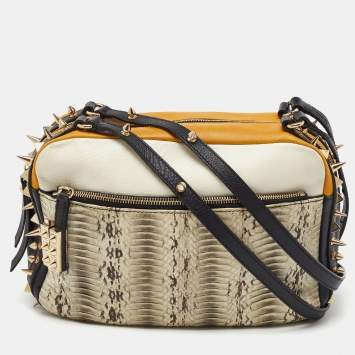مملوكة مسبقًا حقيبة كتف كريستيان لوبوتان روكسان جلد وثعبان ثلاثية الألوان متوسطة الحجم