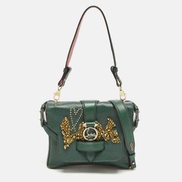 Pre Owned Christian Louboutin Rubylou Crystals Green Leather Flap Bag