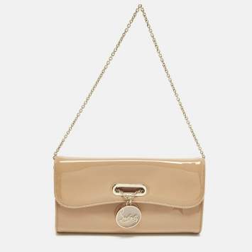 Pre Owned Christian Louboutin Riviera Beige Patent Leather Chain Clutch