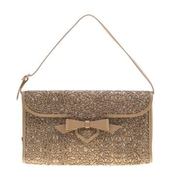 Pre Owned Christian Louboutin Beige Evita Pampas Clutch Bag