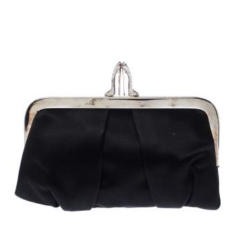 Pre Owned Christian Louboutin Black Satin Loubi Lula Clutch