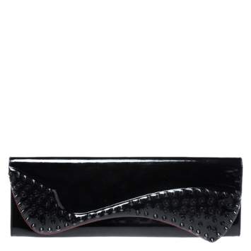 Pre Owned Christian Louboutin Black Patent Leather Pigalle Spikes Clutch