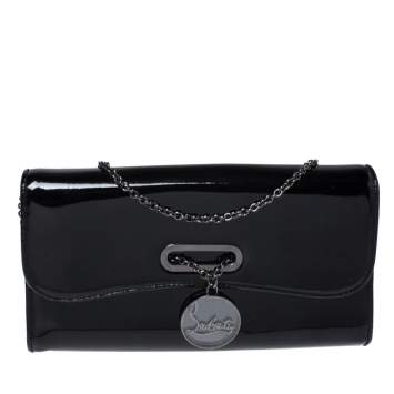Pre Owned Christian Louboutin Black Patent Leather Riviera Clutch