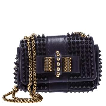 Pre Owned Christian Louboutin Purple Leather Mini Spiked Sweet Charity Crossbody Bag