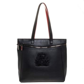Pre Owned Christian Louboutin Black Leather Studded Crest Tote