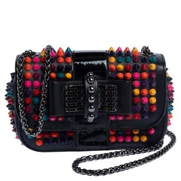 Pre Owned Christian Louboutin Black Leather Mini Spiked Sweet Charity Shoulder Bag