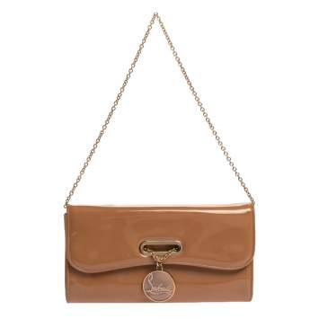 Pre Owned Christian Louboutin Beige Patent Leather Riviera Clutch