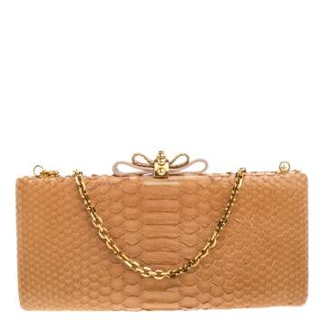 Pre Owned Christian Louboutin Tan Python Cleo Clutch