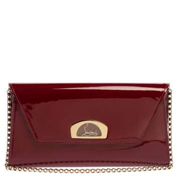 Pre Owned Christian Louboutin Red Patent Leather Vero Dodat Chain Clutch