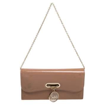 Pre Owned Christian Louboutin Beige Patent Leather Riviera Clutch