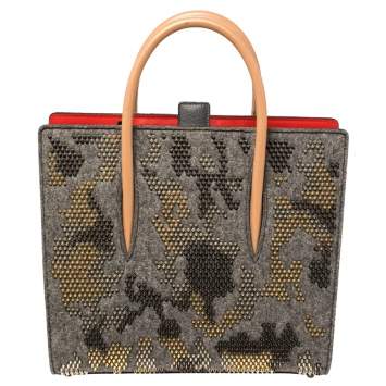 Pre Owned Christian Louboutin Multicolor Wool and Leather Medium Limited Edition Spike Camouflage Paloma Tote