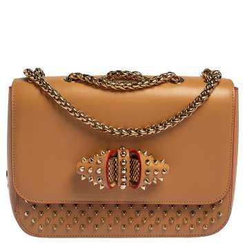 Pre Owned Christian Louboutin Beige Leather Small Spikes Sweet Charity Shoulder Bag