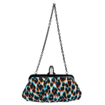Pre Owned Christian Louboutin Tri Color Lepord Print Loubi Lula Clutch