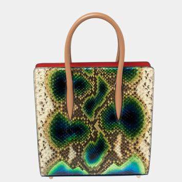 Pre Owned Christian Louboutin Multicolor Python and Patent Leather Small Paloma Tote 
