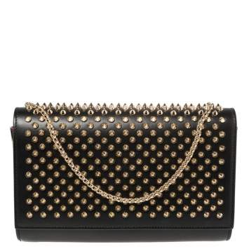 Pre Owned Christian Louboutin Black Leather Paloma Spiked Chain Clutch