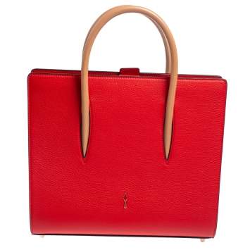 Pre Owned Christian Louboutin Red/Beige Leather Paloma Medium Tote