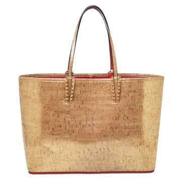 Pre Owned Christian Louboutin Gold Metallic Cork and Rubber Cabata Tote