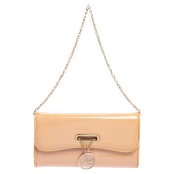 Pre Owned Christian Louboutin Beige Patent Leather Riviera Clutch