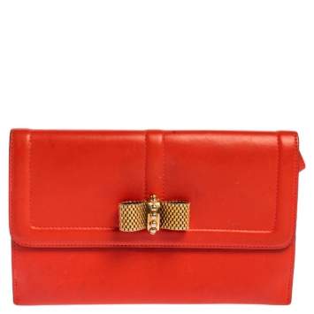 Pre Owned Christian Louboutin Coral Red Leather Sweet Charity Wallet