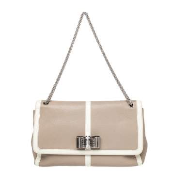 Pre Owned Christian Louboutin Beige /White Patent And Leather Sweet Charity Shoulder Bag
