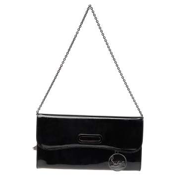 Pre Owned Christian Louboutin Black Patent Leather Riviera Clutch