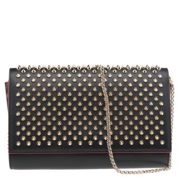 Pre Owned Christian Louboutin Black Leather and Patent Leather Paloma Spiked Chain Clutch