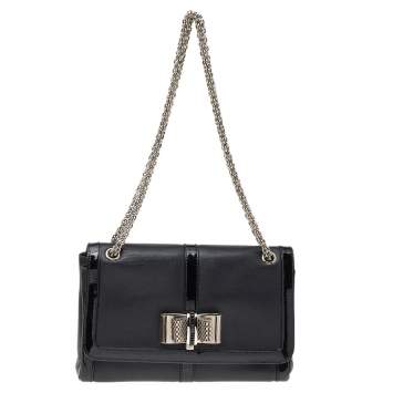 Pre Owned Christian Louboutin Black Leather And Patent Leather Sweet Charity Shoulder Bag