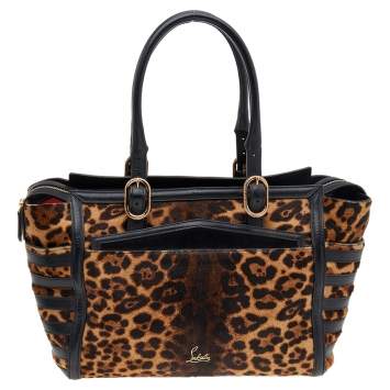 Pre Owned Christian Louboutin Brown/Black Leopard Print Calf Hair and Leather Satchel
