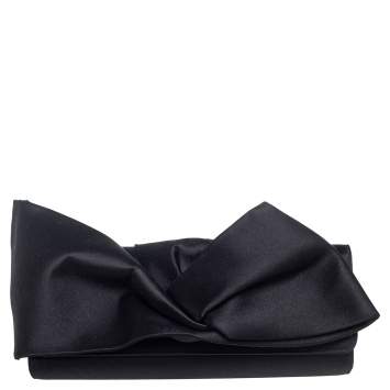 Pre Owned Christian Louboutin Black Satin Loubibow Clutch