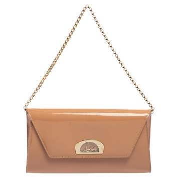 Pre Owned Christian Louboutin Old Rose Patent Leather Vero Dodat Chain Clutch