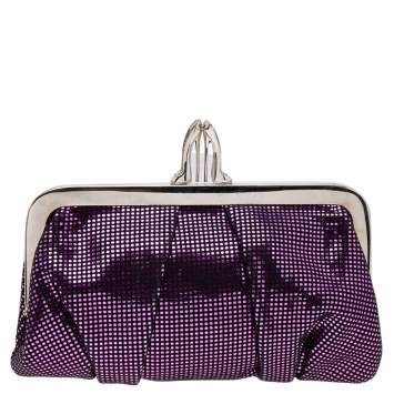 Pre Owned Christian Louboutin Metallic Purple Suede Mini Loubi Lula Frame Clutch