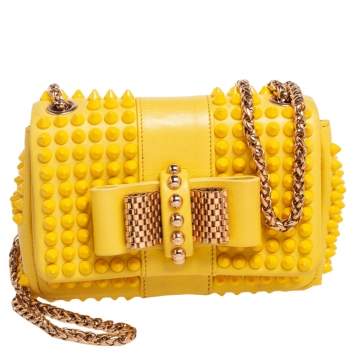 Pre Owned Christian Louboutin Yellow Leather Mini Spiked Sweet Charity Crossbody Bag