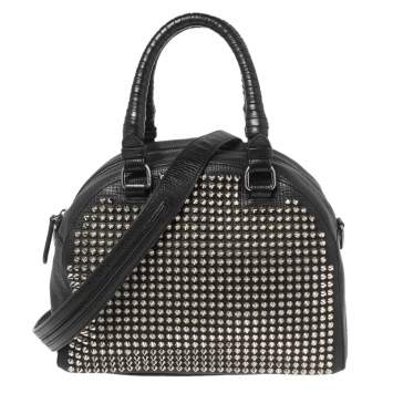 Pre Owned Christian Louboutin Black Leather Studded Panettone Satchel 