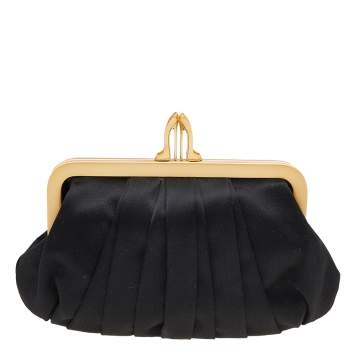 Pre Owned Christian Louboutin Black Satin Loubinight Frame Clutch